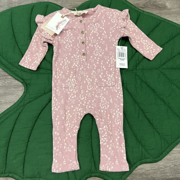 Jessica Simpson 3-6M Pink Ribbed Floral Coverall - Picture 1 of 4